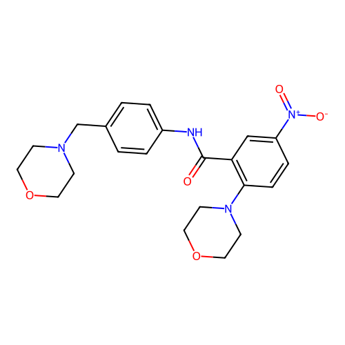 2-morpholin-4-yl-N-[4-(morpholin-4-ylmethyl)phenyl]-5-nitrobenzamide structure