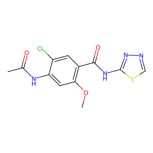 4-acetamido-5-chloro-2-methoxy-N-(1,3,4-thiadiazol-2-yl)benzamide structure