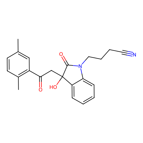 4-{3-[2-(2,5-dimethylphenyl)-2-oxoethyl]-3-hydroxy-2-oxo-2,3-dihydro-1H-indol-1-yl}butanenitrile structure