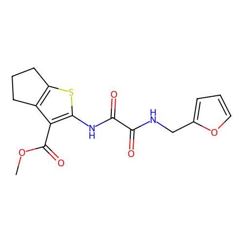 methyl 2-[[2-(furan-2-ylmethylamino)-2-oxoacetyl]amino]-5,6-dihydro-4H-cyclopenta[b]thiophene-3-carboxylate structure