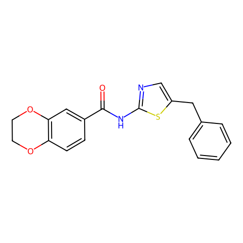 N-(5-benzyl-1,3-thiazol-2-yl)-2,3-dihydro-1,4-benzodioxine-6-carboxamide structure