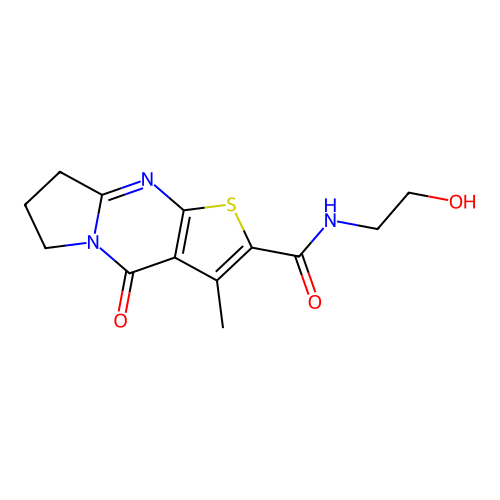 N-(2-hydroxyethyl)-3-methyl-4-oxo-4,6,7,8-tetrahydropyrrolo[1,2-a]thieno[2,3-d]pyrimidine-2-carboxamide structure