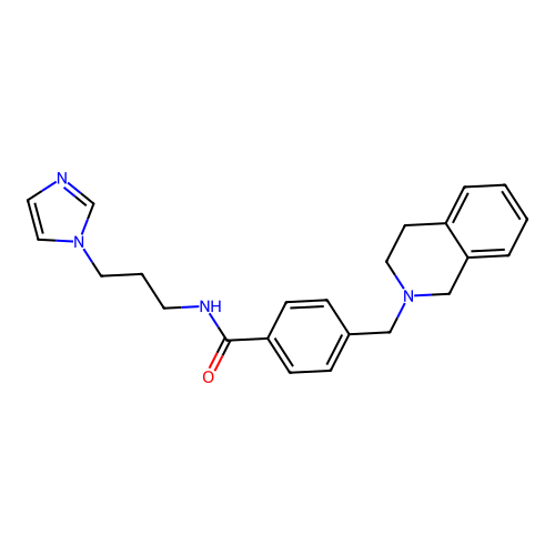 4-(3,4-dihydro-1H-isoquinolin-2-ylmethyl)-N-(3-imidazol-1-ylpropyl)benzamide structure