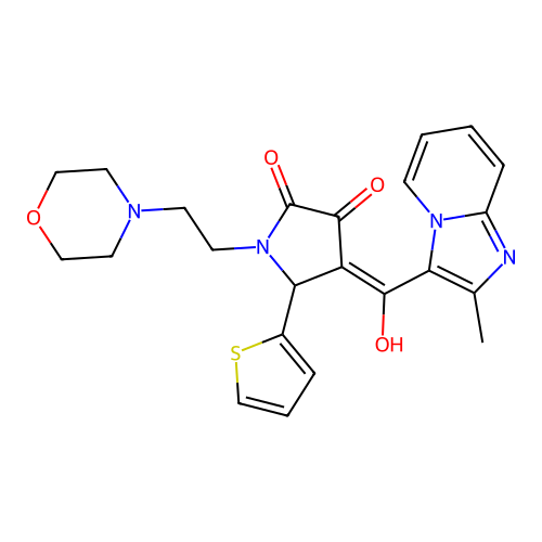 (4E)-4-[hydroxy-(2-methylimidazo[1,2-a]pyridin-3-yl)methylidene]-1-(2-morpholin-4-ylethyl)-5-thiophen-2-ylpyrrolidine-2,3-dione structure