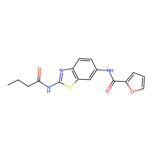 N-[2-(butanoylamino)-1,3-benzothiazol-6-yl]furan-2-carboxamide structure