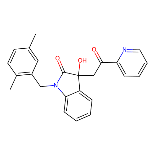1-(2,5-dimethylbenzyl)-3-hydroxy-3-[2-oxo-2-(pyridin-2-yl)ethyl]-1,3-dihydro-2H-indol-2-one structure