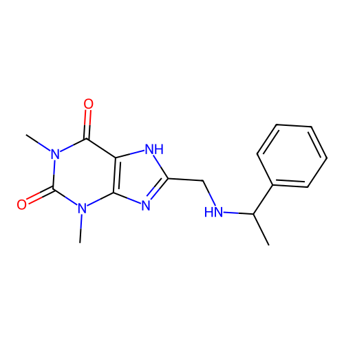 1,3-dimethyl-8-[(1-phenylethylamino)methyl]-7H-purine-2,6-dione structure