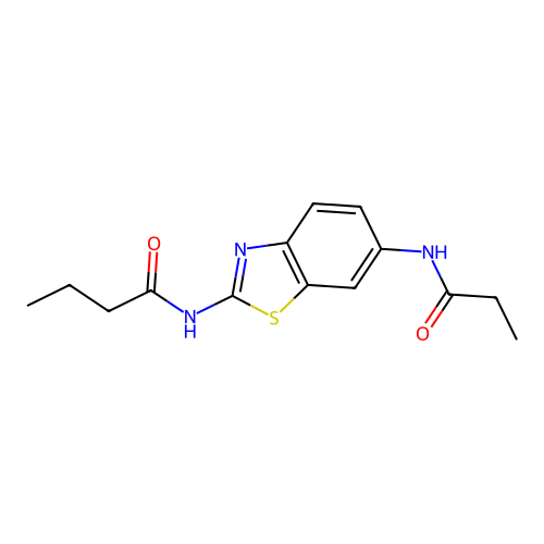 N-[6-(propanoylamino)-1,3-benzothiazol-2-yl]butanamide structure