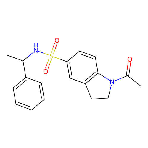 1-acetyl-N-(1-phenylethyl)-5-indolinesulfonamide structure