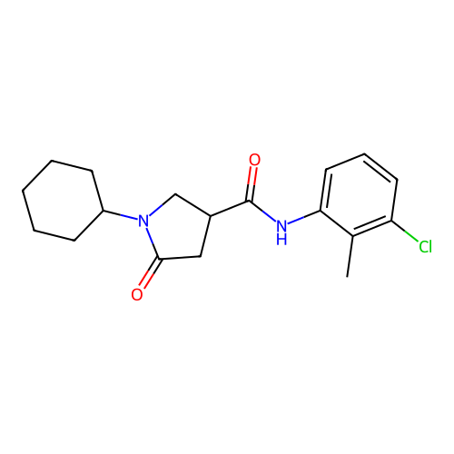 N-(3-chloro-2-methylphenyl)-1-cyclohexyl-5-oxopyrrolidine-3-carboxamide structure