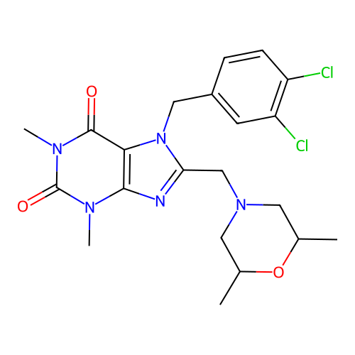 7-(3,4-dichlorobenzyl)-8-((2,6-dimethylmorpholino)methyl)-1,3-dimethyl-1H-purine-2,6(3H,7H)-dione structure