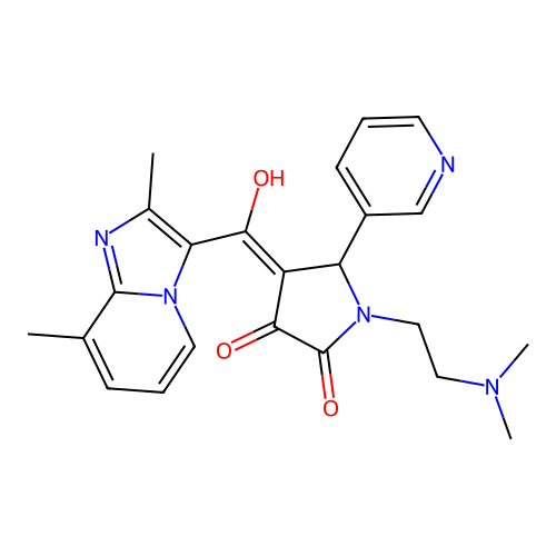 1-[2-(dimethylamino)ethyl]-4-{2,8-dimethylimidazo[1,2-a]pyridine-3-carbonyl}-3-hydroxy-5-(pyridin-3-yl)-2,5-dihydro-1H-pyrrol-2-one structure