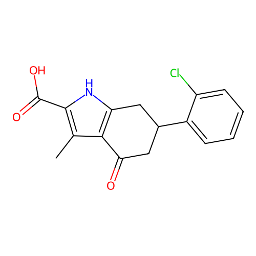6-(2-chlorophenyl)-3-methyl-4-oxo-4,5,6,7-tetrahydro-1H-indole-2-carboxylic acid structure