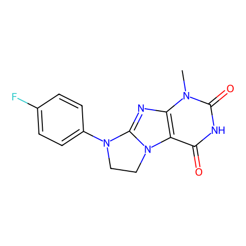 8-(4-Fluorophenyl)-1-methyl-1,3,5-trihydroimidazolidino[1,2-h]purine-2,4-dione structure