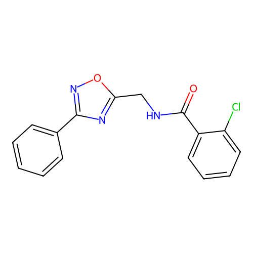 2-chloro-N-[(3-phenyl-1,2,4-oxadiazol-5-yl)methyl]benzamide structure
