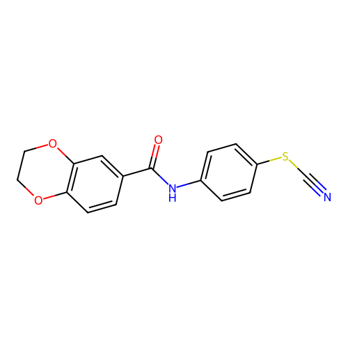 4-[(2,3-Dihydro-1,4-benzodioxin-6-ylcarbonyl)amino]phenyl thiocyanate structure