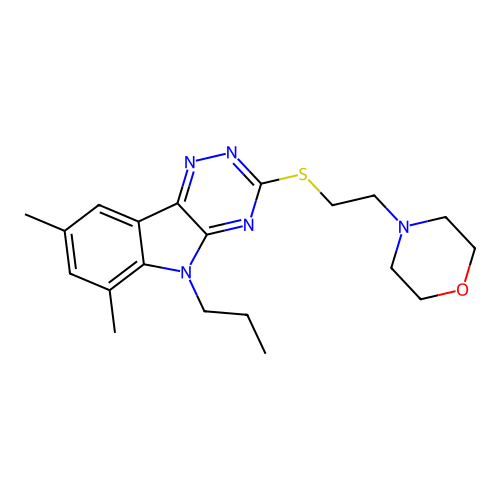 4-[2-[(6,8-dimethyl-5-propyl-[1,2,4]triazino[5,6-b]indol-3-yl)sulfanyl]ethyl]morpholine structure