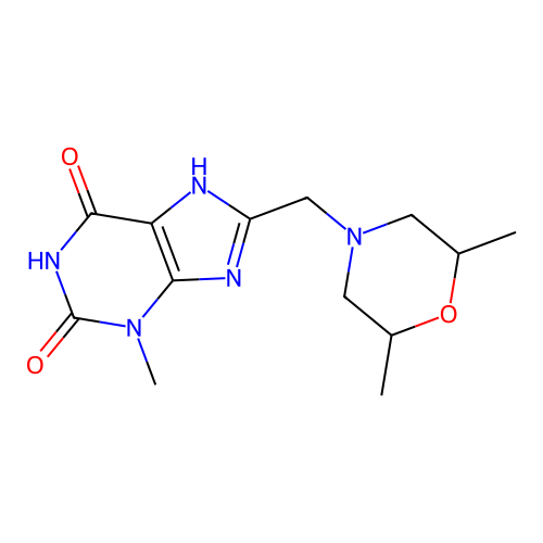 8-[(2,6-dimethylmorpholin-4-yl)methyl]-3-methyl-7H-purine-2,6-dione structure