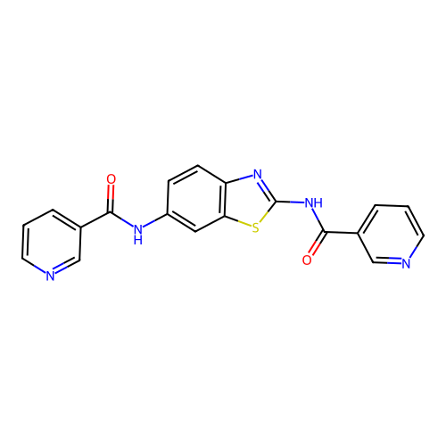 N-[2-(pyridine-3-carbonylamino)-1,3-benzothiazol-6-yl]pyridine-3-carboxamide structure
