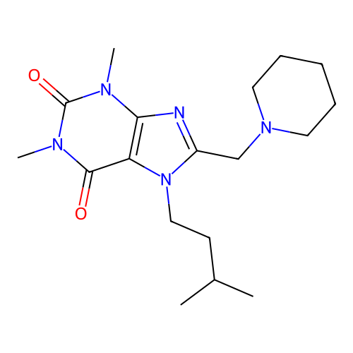 1,3-Dimethyl-7-(3-methylbutyl)-8-(piperidin-1-ylmethyl)purine-2,6-dione structure