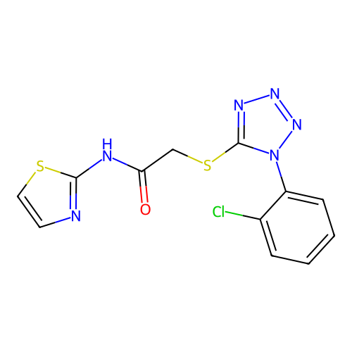 2-[1-(2-chlorophenyl)tetrazol-5-yl]sulfanyl-N-(1,3-thiazol-2-yl)acetamide structure