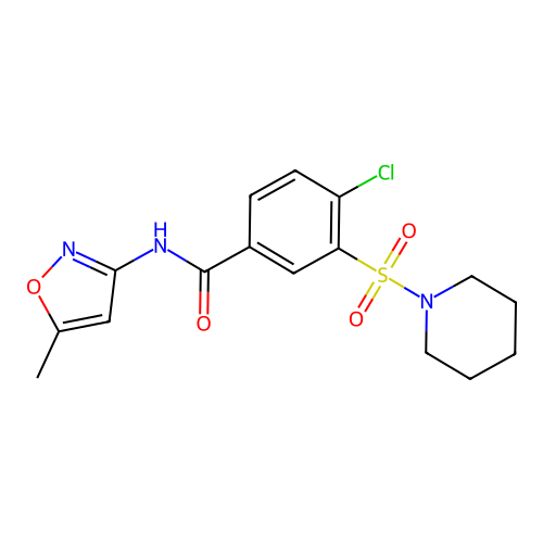 4-chloro-N-(5-methyl-1,2-oxazol-3-yl)-3-(piperidin-1-ylsulfonyl)benzamide structure