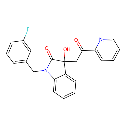 1-[(3-Fluorophenyl)methyl]-3-hydroxy-3-(2-oxo-2-pyridin-2-ylethyl)indol-2-one structure
