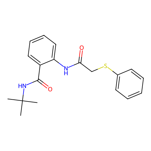 N-tert-butyl-2-[(2-phenylsulfanylacetyl)amino]benzamide structure