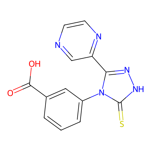 3-(3-pyrazin-2-yl-5-sulfanylidene-1H-1,2,4-triazol-4-yl)benzoic acid structure