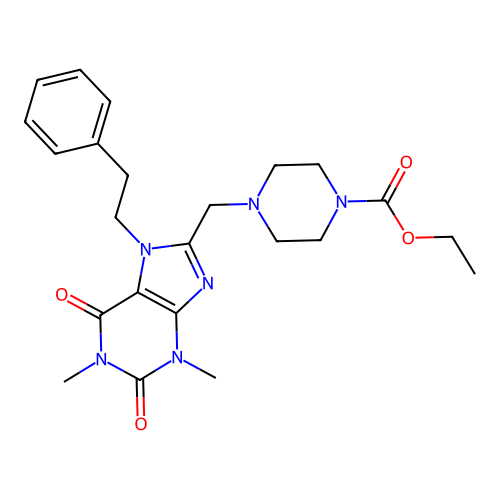 ethyl 4-{[1,3-dimethyl-2,6-dioxo-7-(2-phenylethyl)-2,3,6,7-tetrahydro-1H-purin-8-yl]methyl}piperazine-1-carboxylate structure