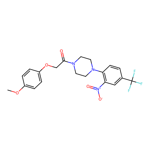 2-(4-methoxyphenoxy)-1-[4-[2-nitro-4-(trifluoromethyl)phenyl]piperazin-1-yl]ethanone structure