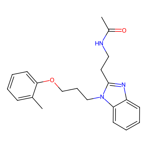 N-[2-[1-[3-(2-methylphenoxy)propyl]benzimidazol-2-yl]ethyl]acetamide structure