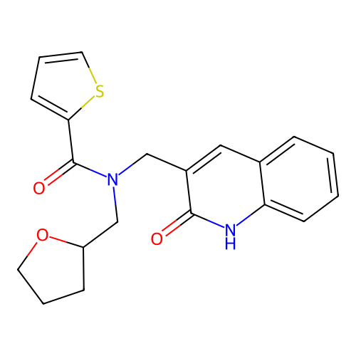 N-(oxolan-2-ylmethyl)-N-[(2-oxo-1H-quinolin-3-yl)methyl]thiophene-2-carboxamide structure