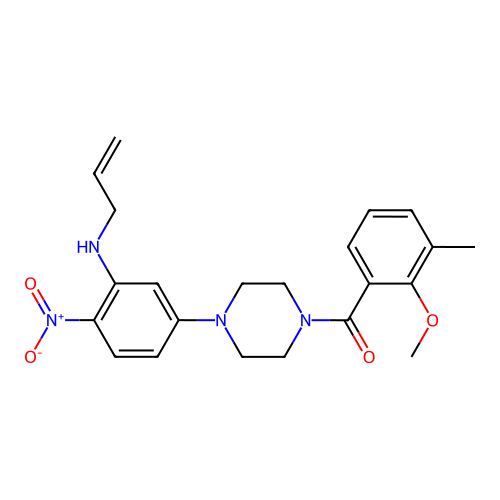 (2-methoxy-3-methylphenyl)-[4-[4-nitro-3-(prop-2-enylamino)phenyl]piperazin-1-yl]methanone structure