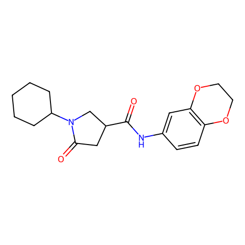1-cyclohexyl-N-(2,3-dihydro-1,4-benzodioxin-6-yl)-5-oxopyrrolidine-3-carboxamide structure