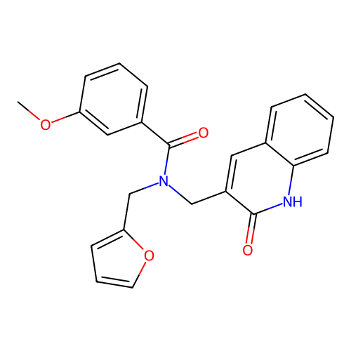 N-(furan-2-ylmethyl)-3-methoxy-N-[(2-oxo-1H-quinolin-3-yl)methyl]benzamide structure