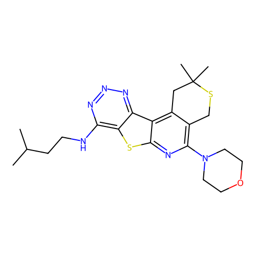 N-isopentyl-2,2-dimethyl-5-morpholino-2,4-dihydro-1H-thiopyrano[4'',3'':4',5']pyrido[3',2':4,5]thieno[3,2-d][1,2,3]triazin-8-amine structure