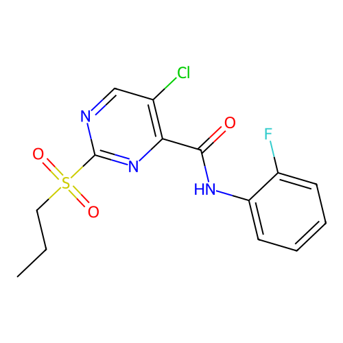 5-chloro-N-(2-fluorophenyl)-2-propylsulfonylpyrimidine-4-carboxamide structure