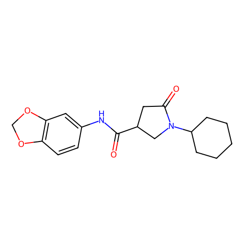 N-(1,3-benzodioxol-5-yl)-1-cyclohexyl-5-oxopyrrolidine-3-carboxamide structure
