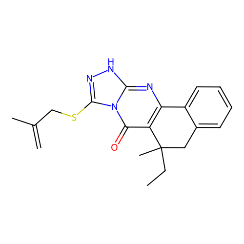 6-ethyl-6-methyl-9-((2-methylallyl)thio)-5,6-dihydrobenzo[h][1,2,4]triazolo[3,4-b]quinazolin-7(12H)-one structure