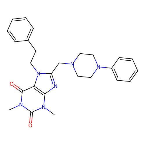 1,3-dimethyl-7-(2-phenylethyl)-8-[(4-phenylpiperazin-1-yl)methyl]-2,3,6,7-tetrahydro-1H-purine-2,6-dione structure