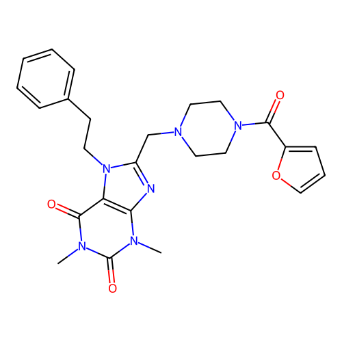 8-{[4-(furan-2-carbonyl)piperazin-1-yl]methyl}-1,3-dimethyl-7-(2-phenylethyl)-2,3,6,7-tetrahydro-1H-purine-2,6-dione structure