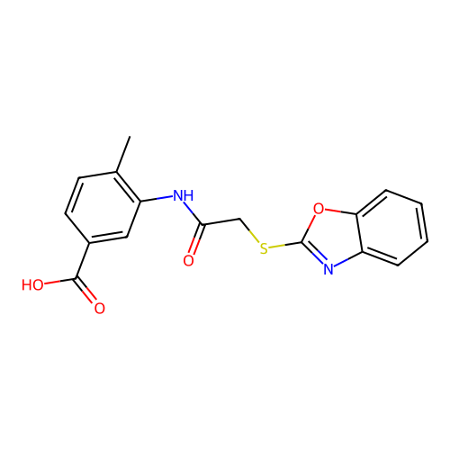 3-[[2-(1,3-Benzoxazol-2-ylsulfanyl)acetyl]amino]-4-methylbenzoic acid structure