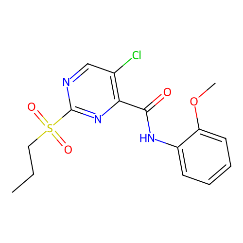5-chloro-N-(2-methoxyphenyl)-2-propylsulfonylpyrimidine-4-carboxamide structure