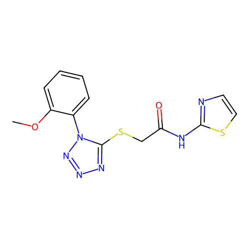 2-((1-(2-methoxyphenyl)-1H-tetrazol-5-yl)thio)-N-(thiazol-2-yl)acetamide structure