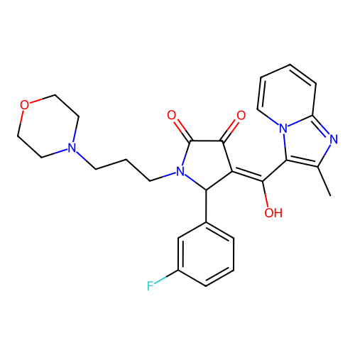 (4E)-5-(3-fluorophenyl)-4-[hydroxy-(2-methylimidazo[1,2-a]pyridin-3-yl)methylidene]-1-(3-morpholin-4-ylpropyl)pyrrolidine-2,3-dione structure