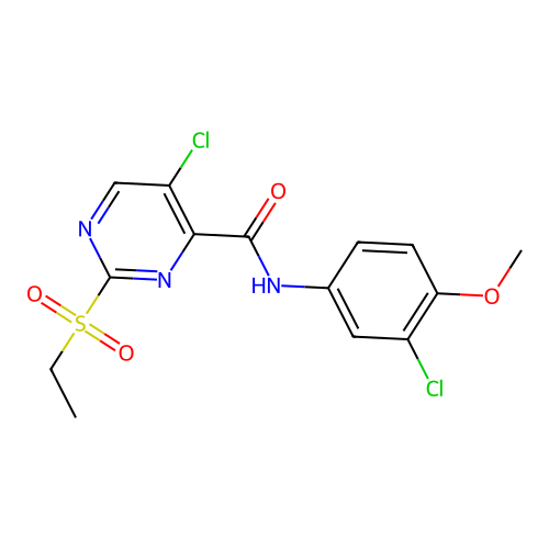 5-chloro-N-(3-chloro-4-methoxyphenyl)-2-ethylsulfonylpyrimidine-4-carboxamide structure
