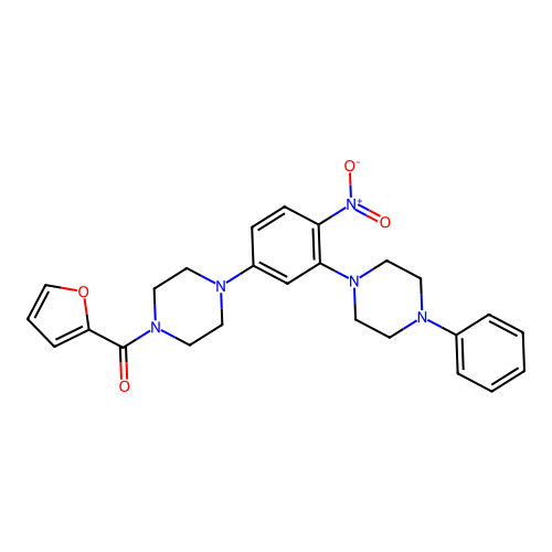 Furan-2-yl-[4-[4-nitro-3-(4-phenylpiperazin-1-yl)phenyl]piperazin-1-yl]methanone structure