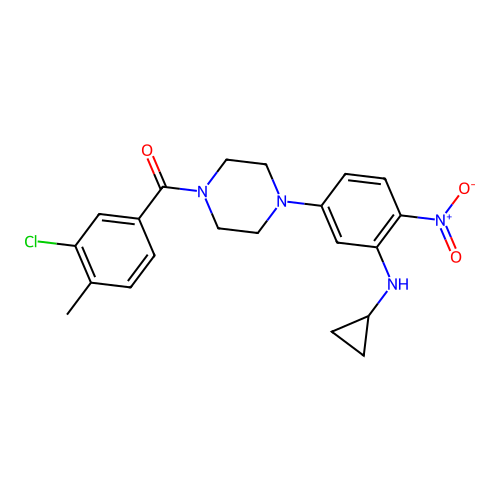 (3-chloro-4-methylphenyl)-[4-[3-(cyclopropylamino)-4-nitrophenyl]piperazin-1-yl]methanone structure