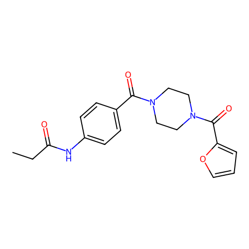 N-[4-[4-(furan-2-carbonyl)piperazine-1-carbonyl]phenyl]propanamide structure